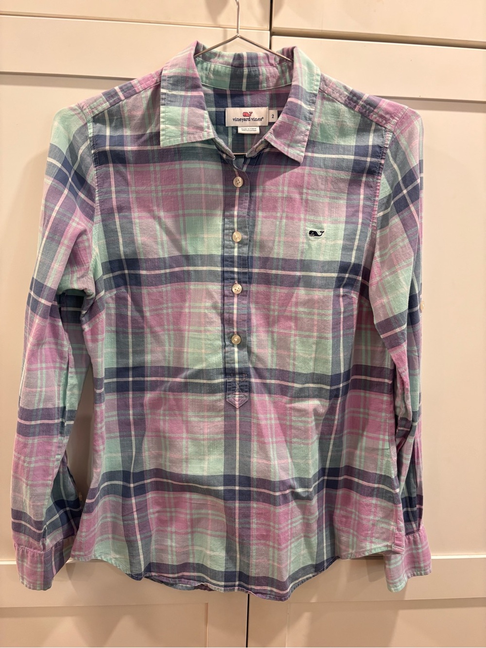 Vineyard Vines Girls' Pastel Plaid Button-Down Shirt - Pink, Mint & Blue